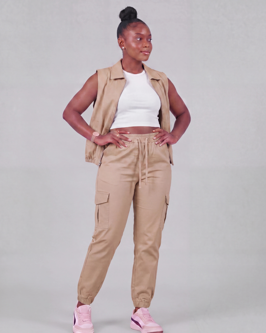 Women's Tapered Cargo Pants + Twill Vest Set