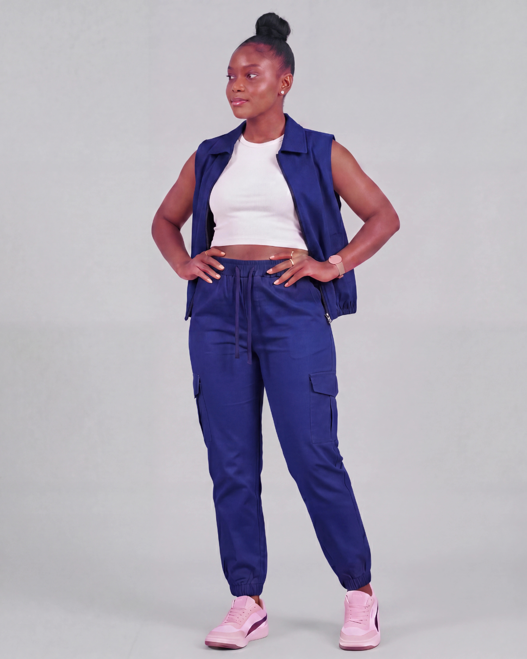 Women's Tapered Cargo Pants + Twill Vest Set