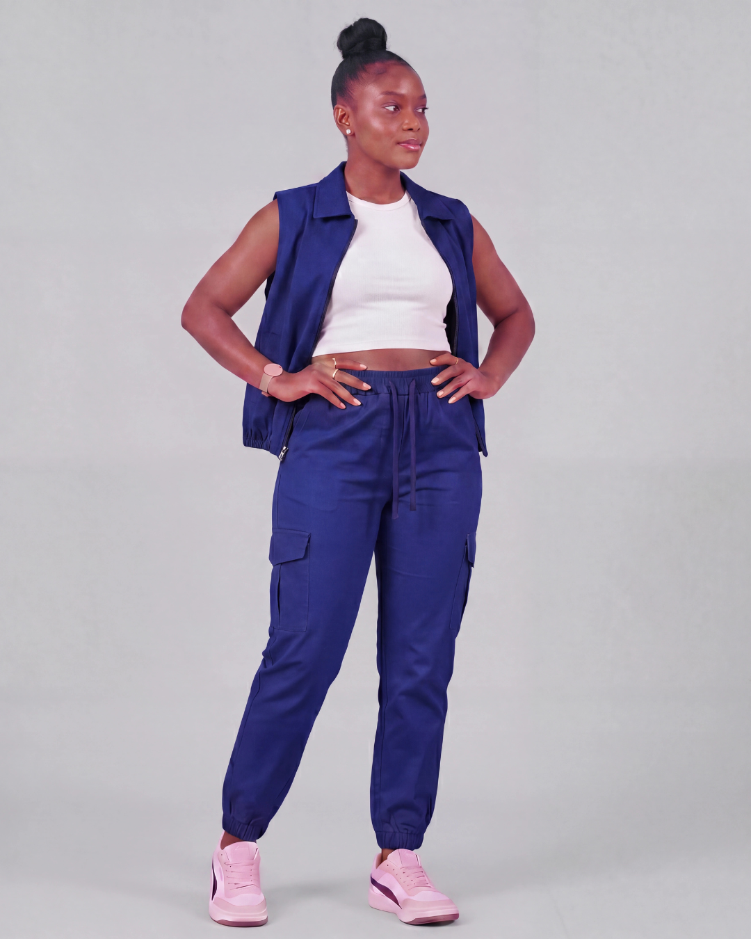Women's Tapered Cargo Pants + Twill Vest Set