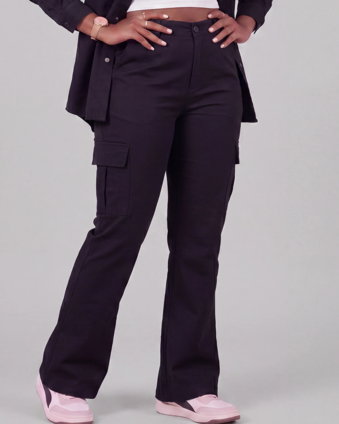 Women's Relaxed Cargo Pants + Snap-Button Overshirt Set