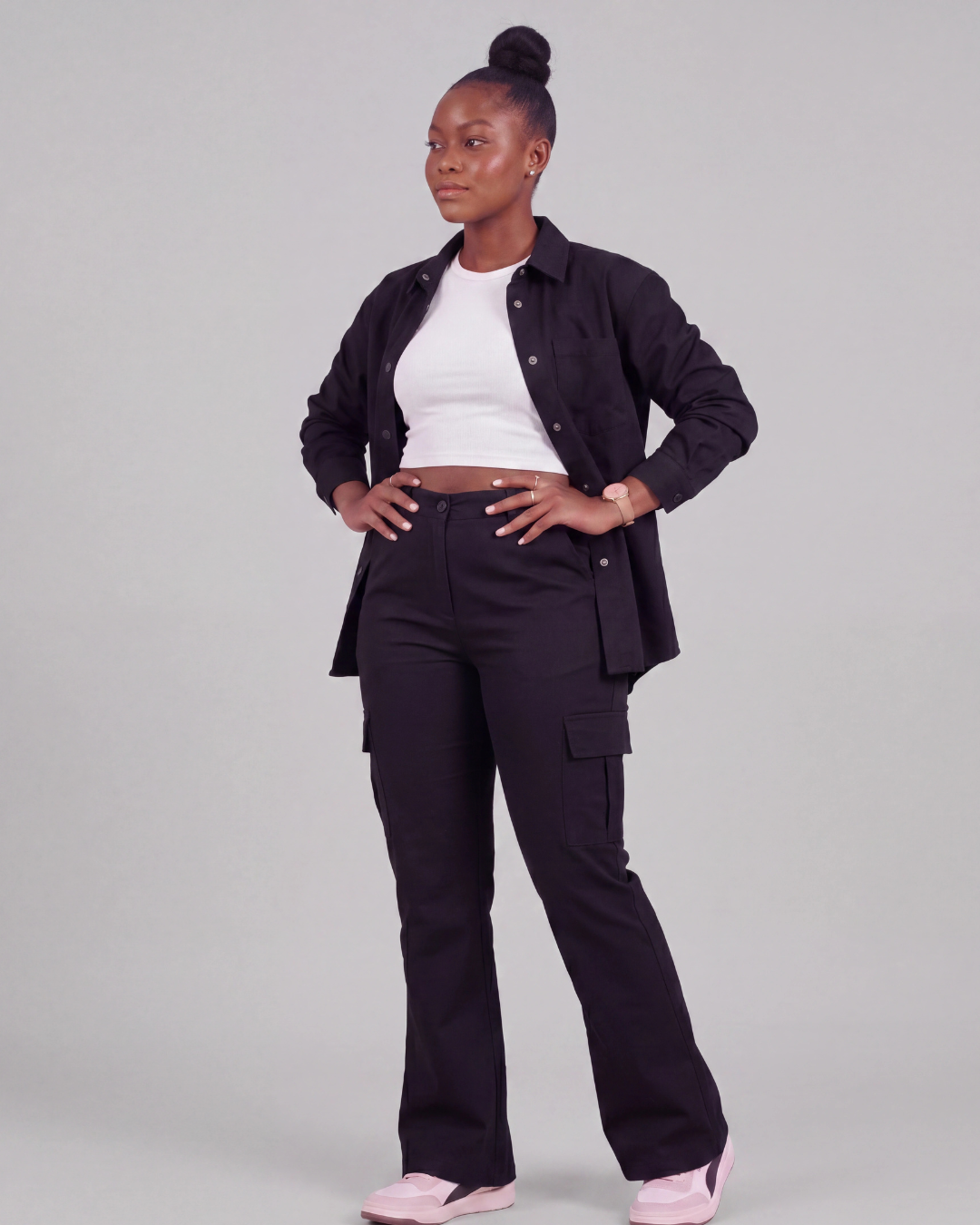 Women's Relaxed Cargo Pants + Snap-Button Overshirt Set