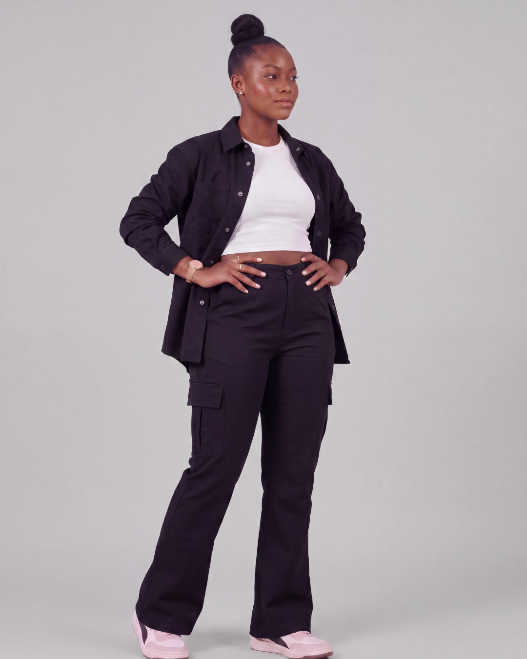 Women's Relaxed Cargo Pants + Snap-Button Overshirt Set