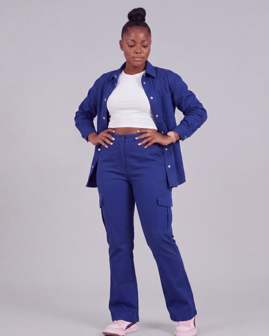 Women's Relaxed Cargo Pants + Snap-Button Overshirt Set