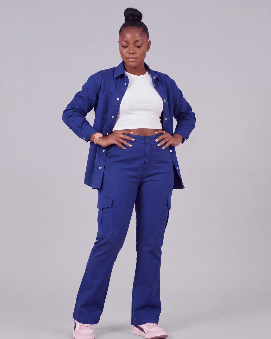 Women's Relaxed Cargo Pants + Snap-Button Overshirt Set