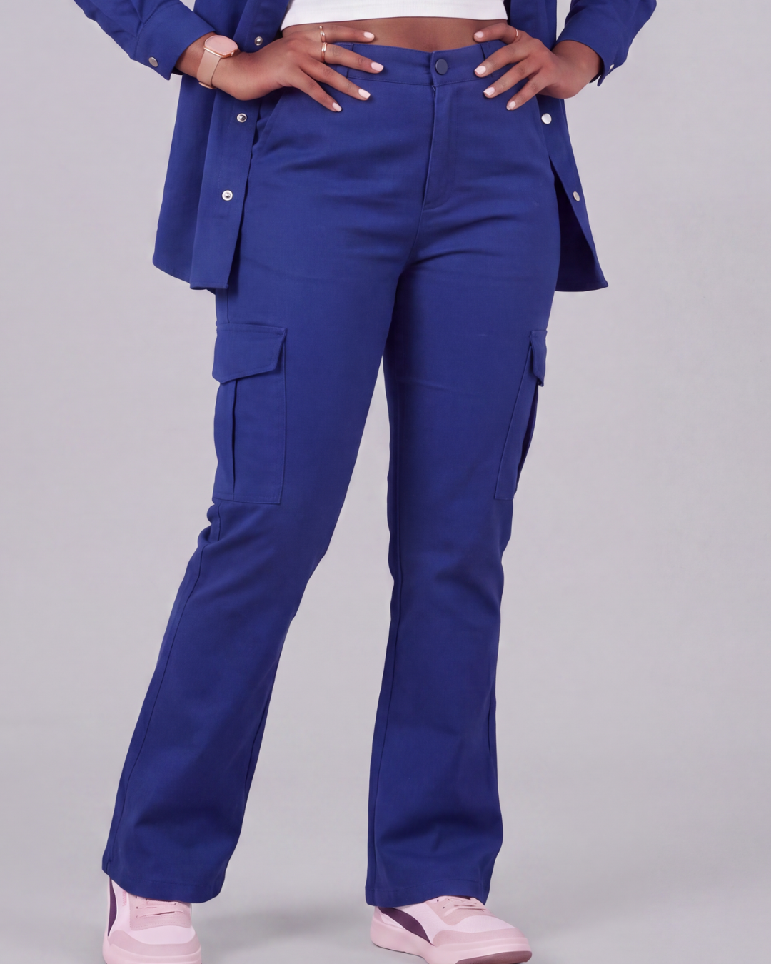 Women's Relaxed Cargo Pants + Snap-Button Overshirt Set