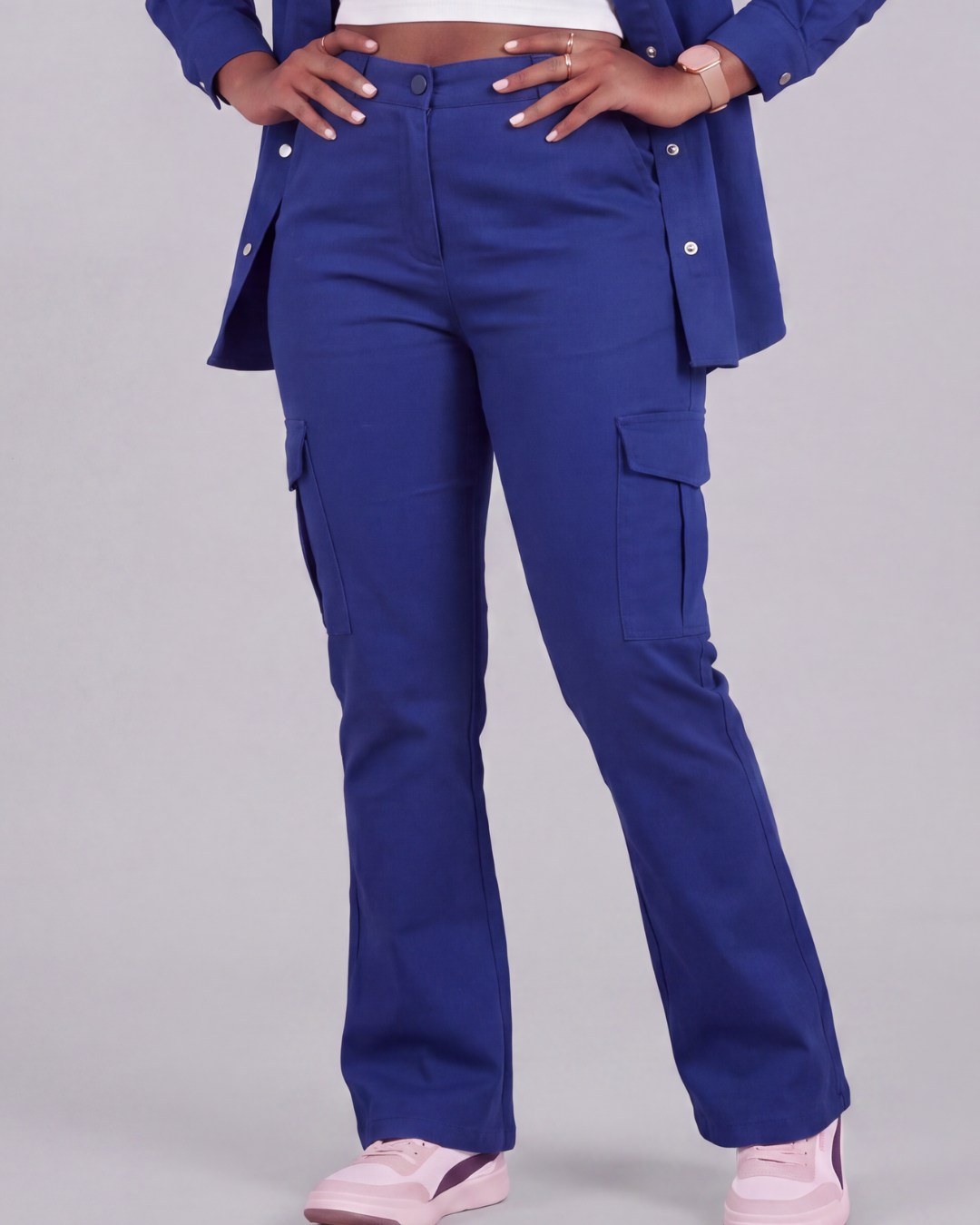 Women's Relaxed Cargo Pants + Snap-Button Overshirt Set