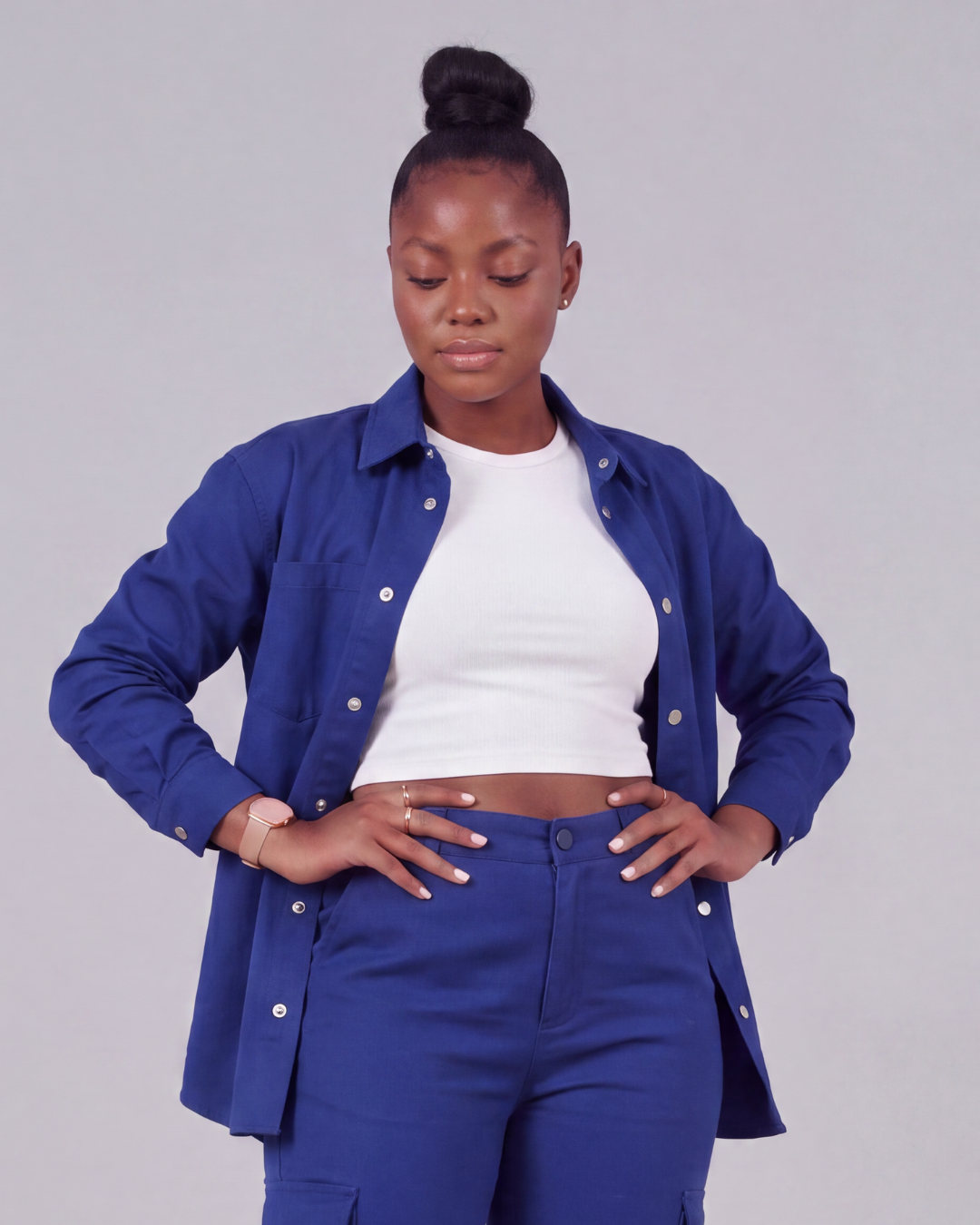Women's Relaxed Cargo Pants + Snap-Button Overshirt Set