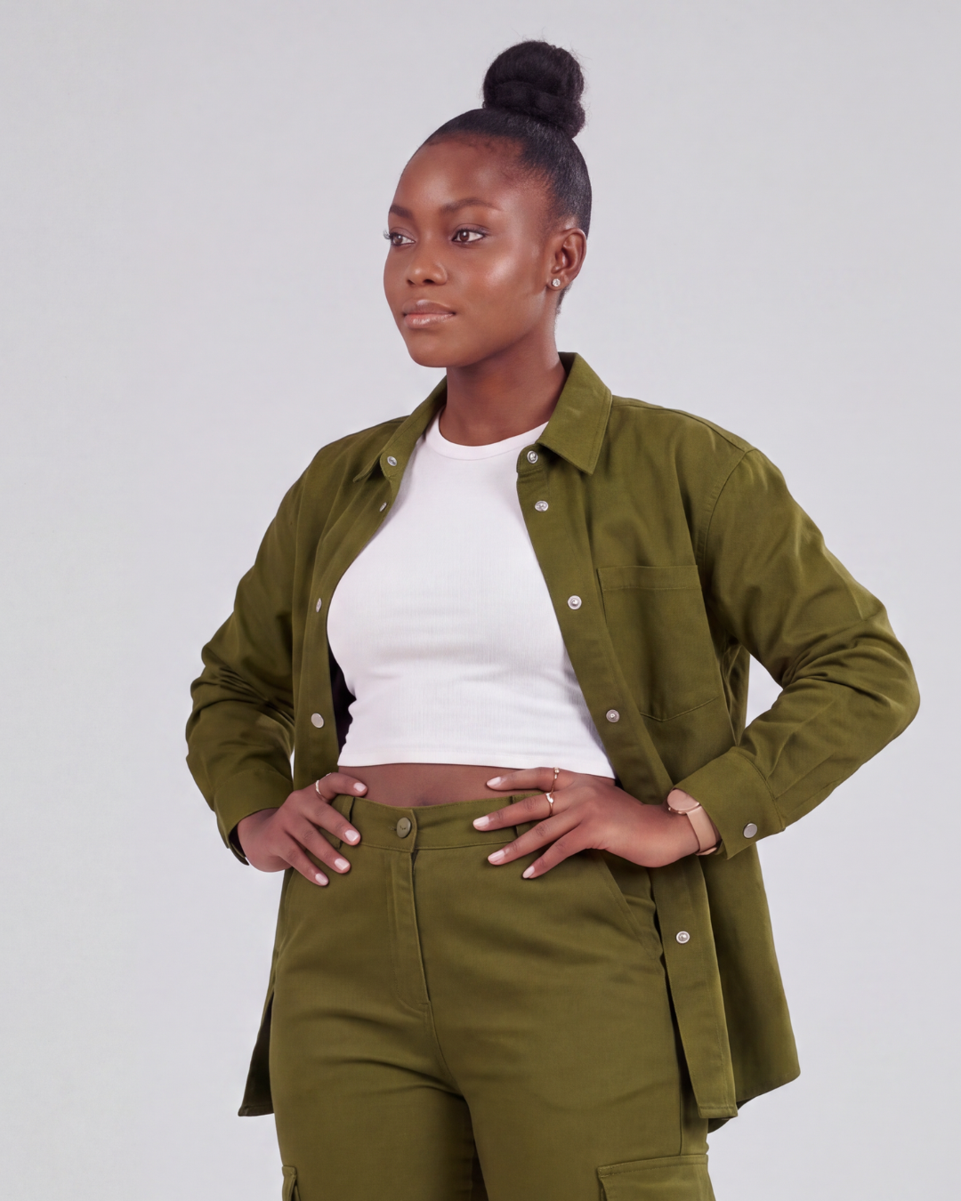 Women's Relaxed Cargo Pants + Snap-Button Overshirt Set
