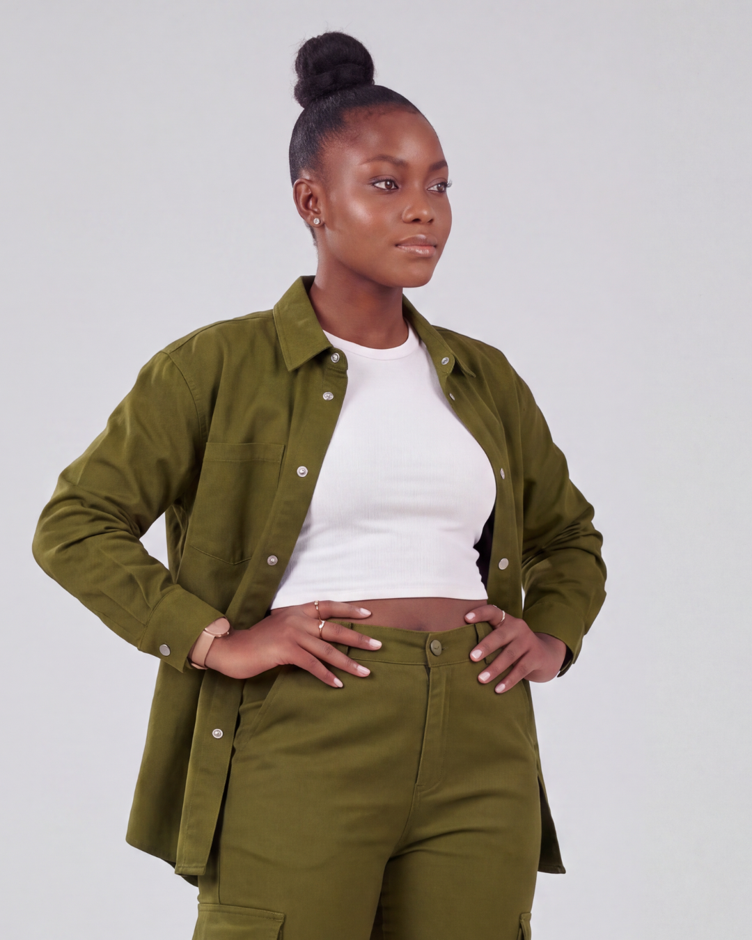 Women's Relaxed Cargo Pants + Snap-Button Overshirt Set
