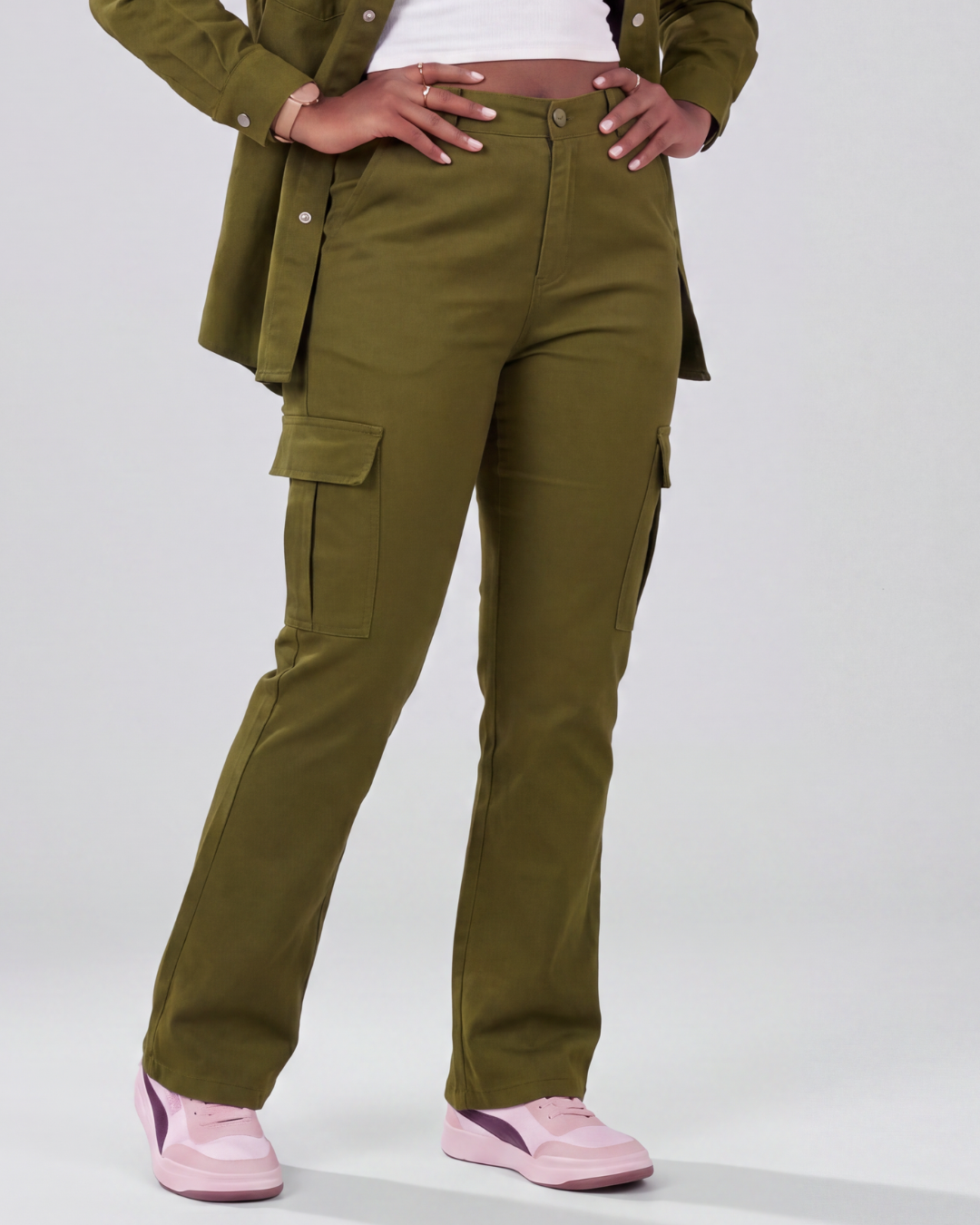 Women's Relaxed Cargo Pants + Snap-Button Overshirt Set