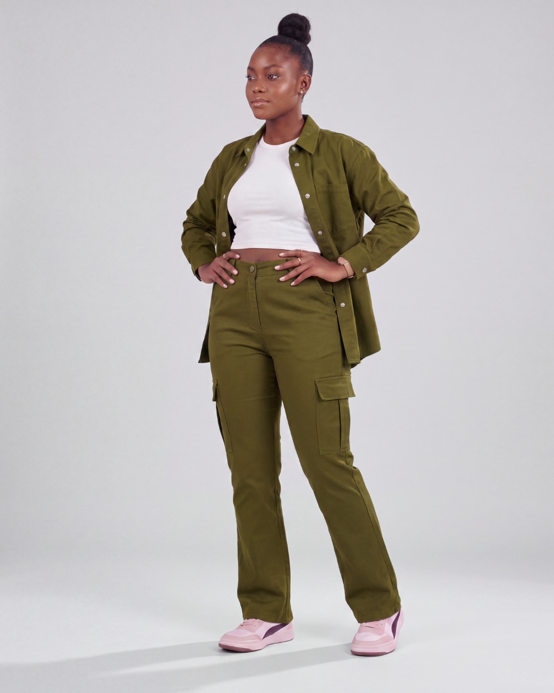 Women's Relaxed Cargo Pants + Snap-Button Overshirt Set