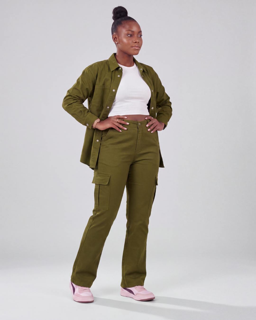 Women's Relaxed Cargo Pants + Snap-Button Overshirt Set