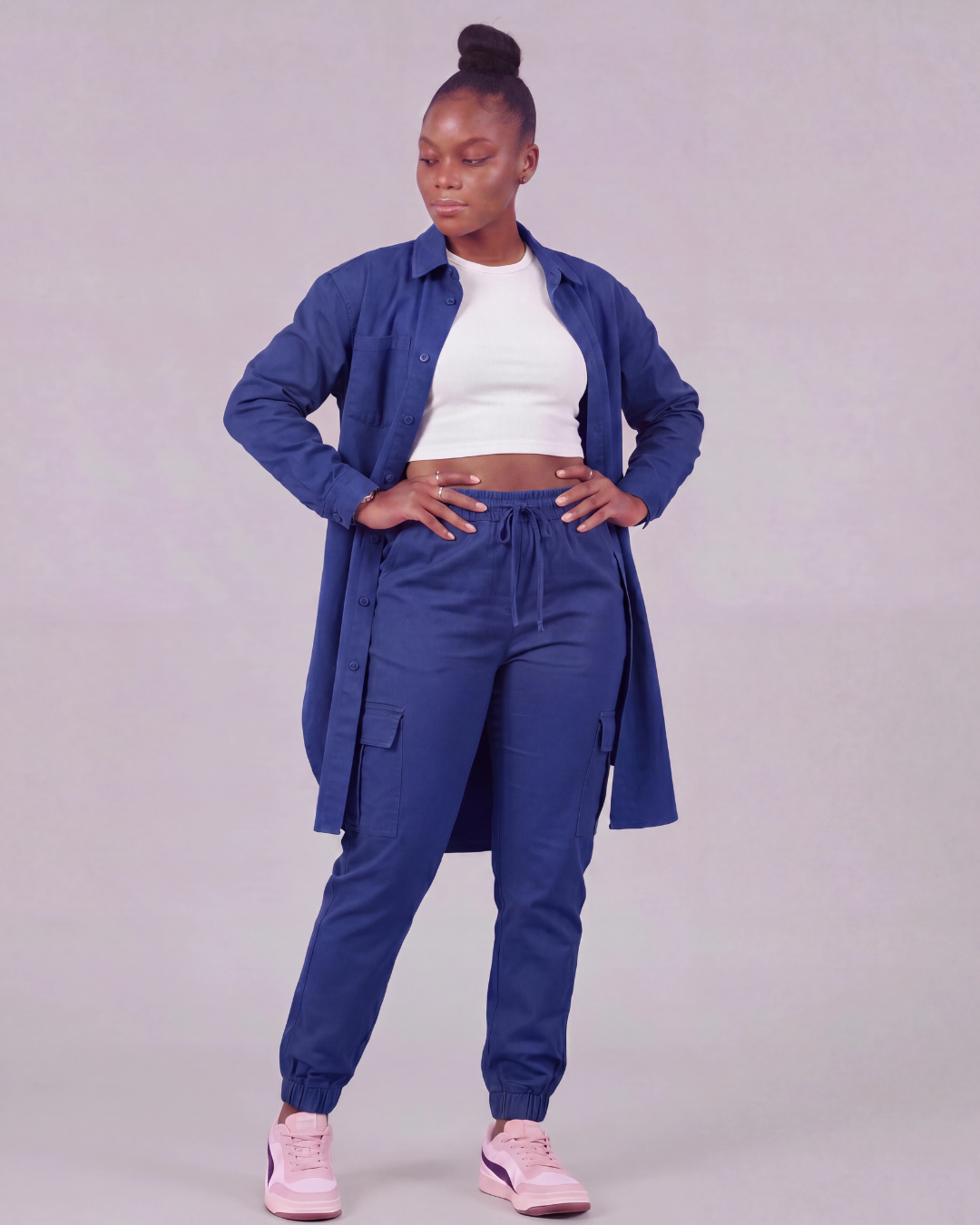 Women's Tapered Cargo Pants + Long-Line Overshirt Set
