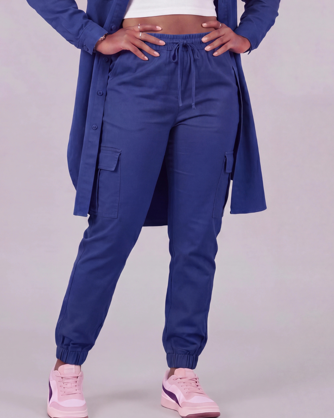 Women's Tapered Cargo Pants + Long-Line Overshirt Set