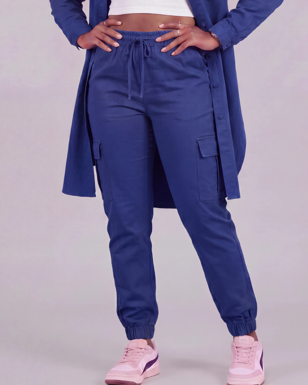 Women's Tapered Cargo Pants + Long-Line Overshirt Set