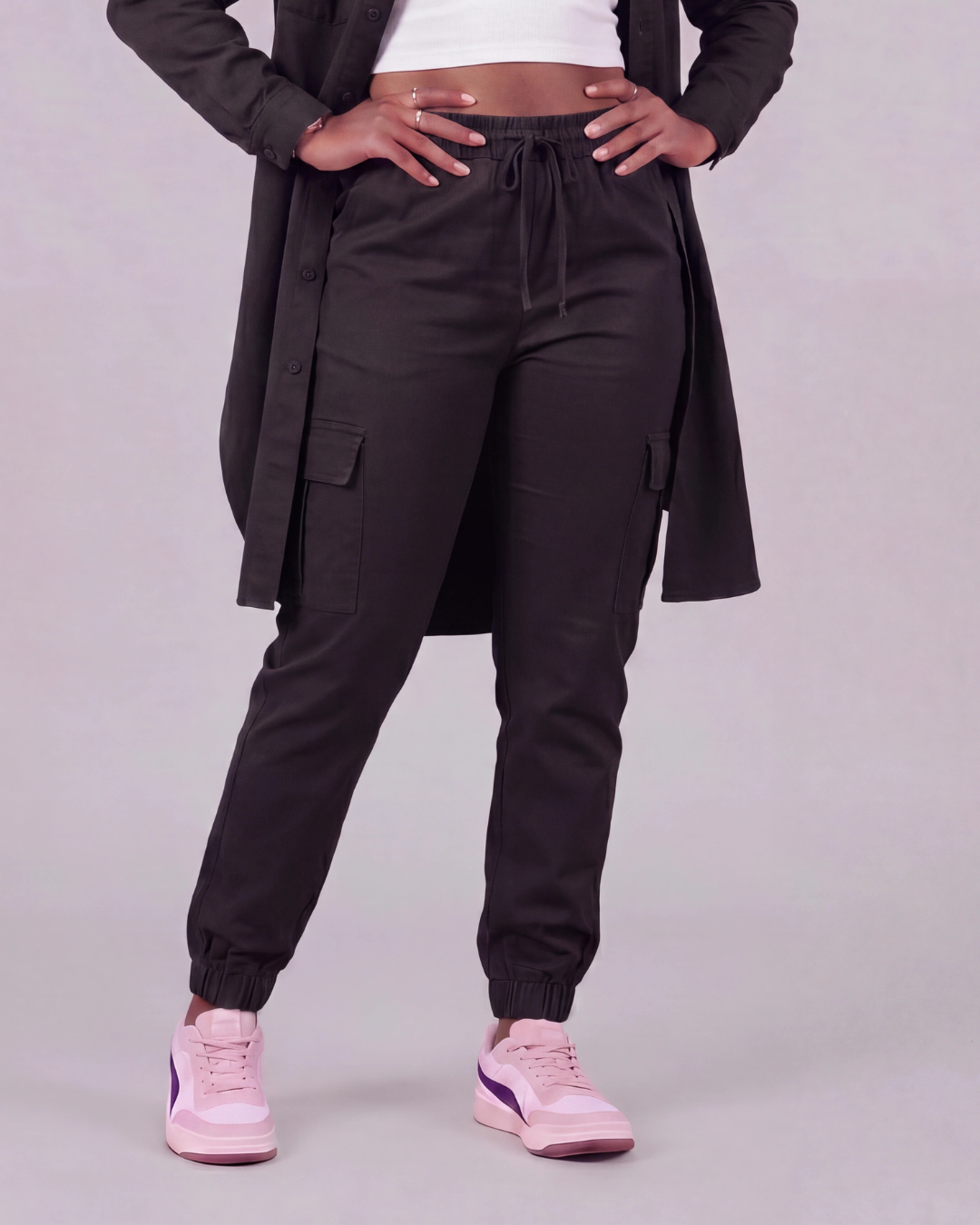 Women's Tapered Cargo Pants + Long-Line Overshirt Set
