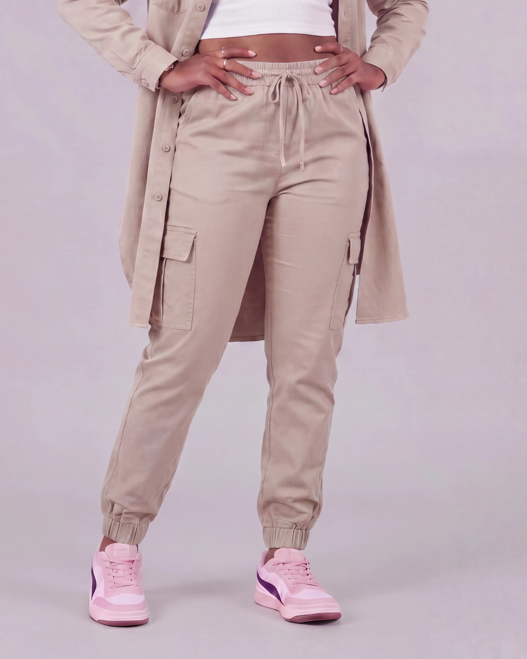 Women's Tapered Cargo Pants + Long-Line Overshirt Set