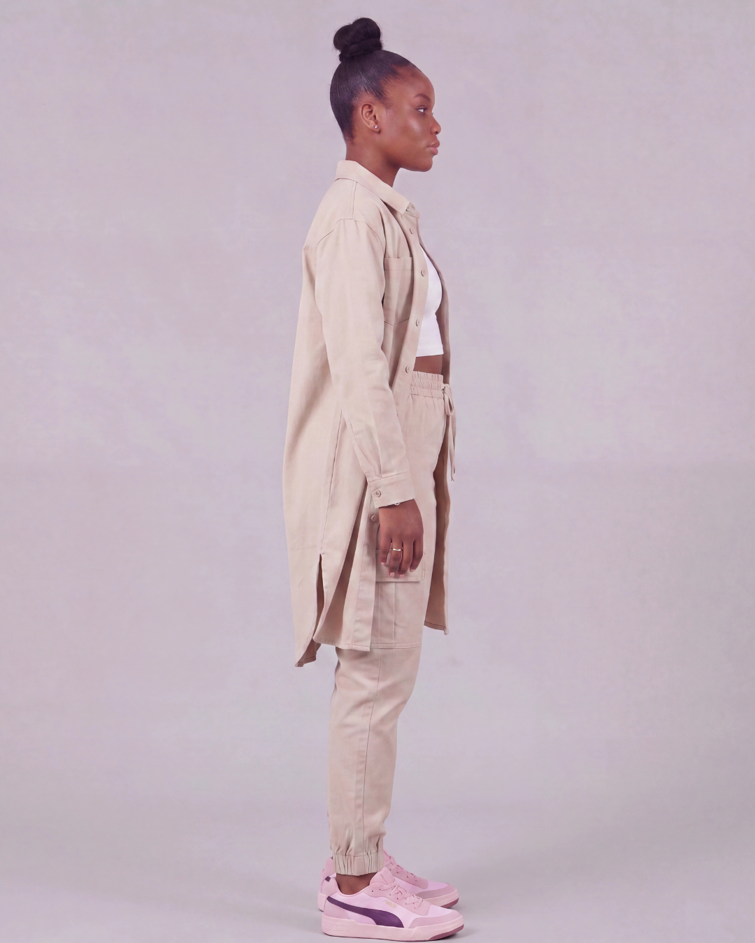 Women's Tapered Cargo Pants + Long-Line Overshirt Set