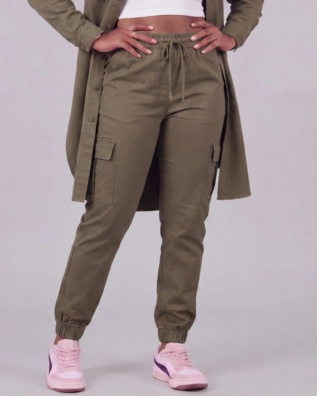 Women's Tapered Cargo Pants + Long-Line Overshirt Set