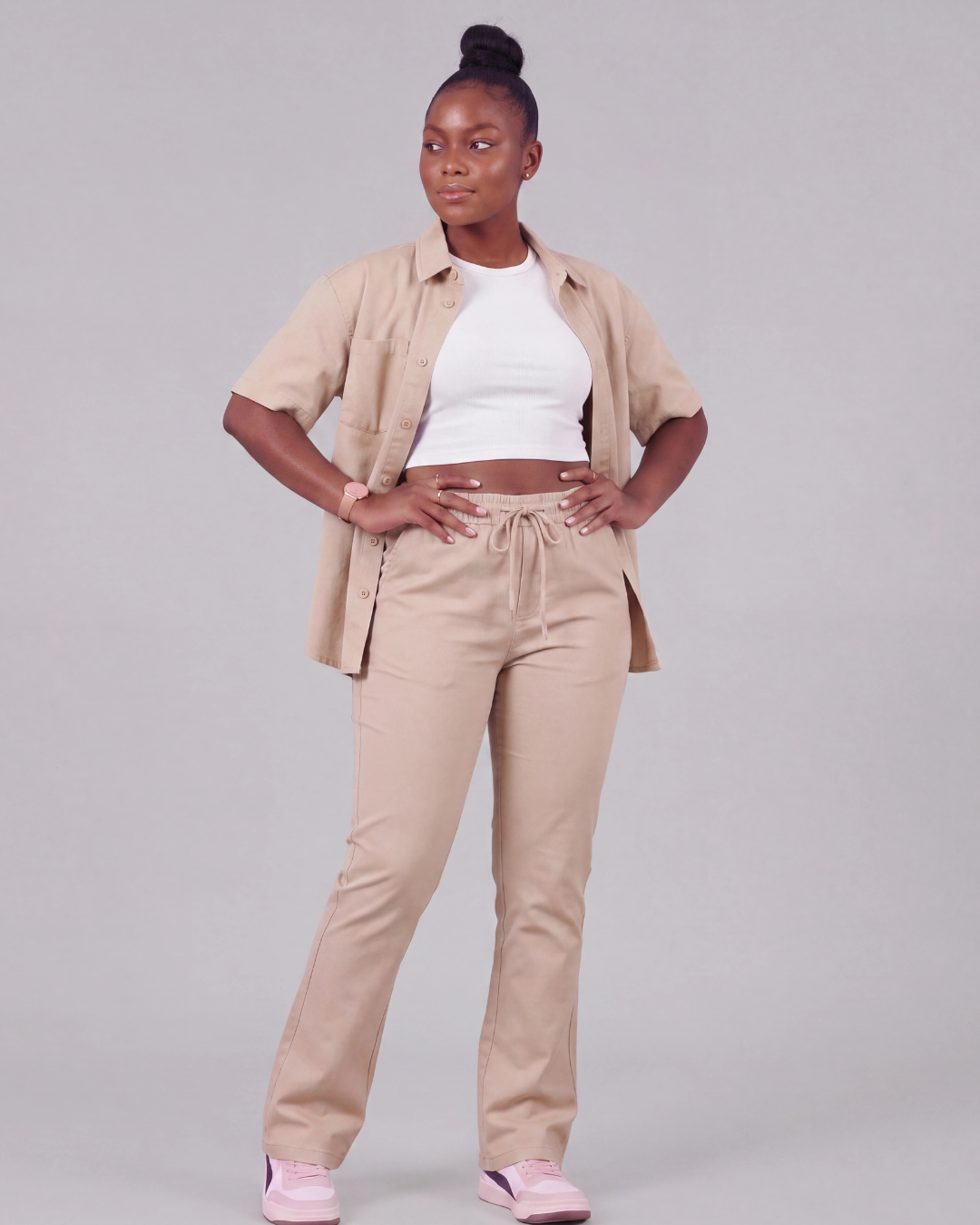 Women's Drawstring Chino Pants + Short-Sleeve Overshirt Set