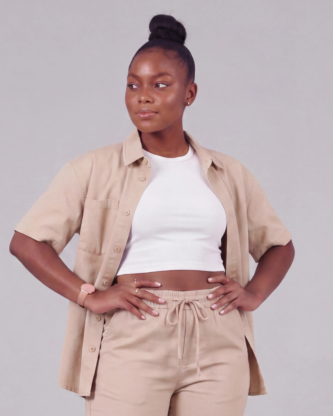 Women's Drawstring Chino Pants + Short-Sleeve Overshirt Set