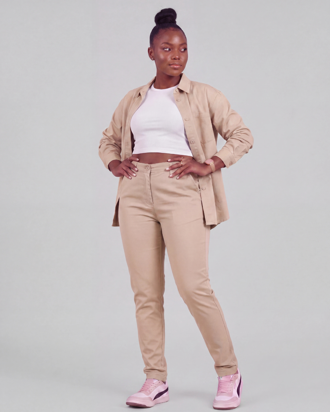 Women's Classic Chino Pants + Classic Long-Sleeve Overshirt Set