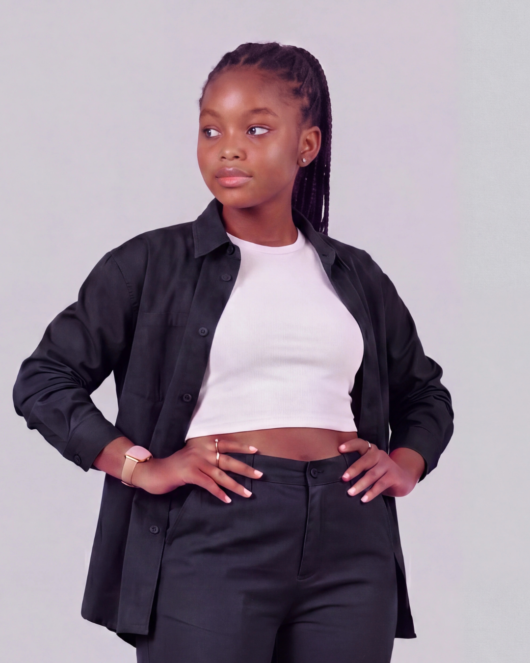 Girls' Classic Chino Pants + Classic Long-Sleeve Overshirt Set