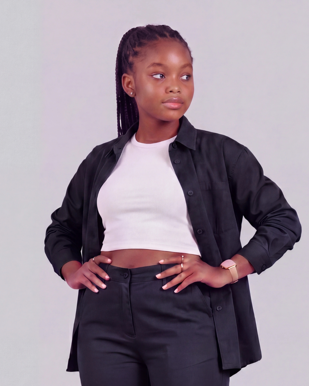 Girls' Classic Chino Pants + Classic Long-Sleeve Overshirt Set