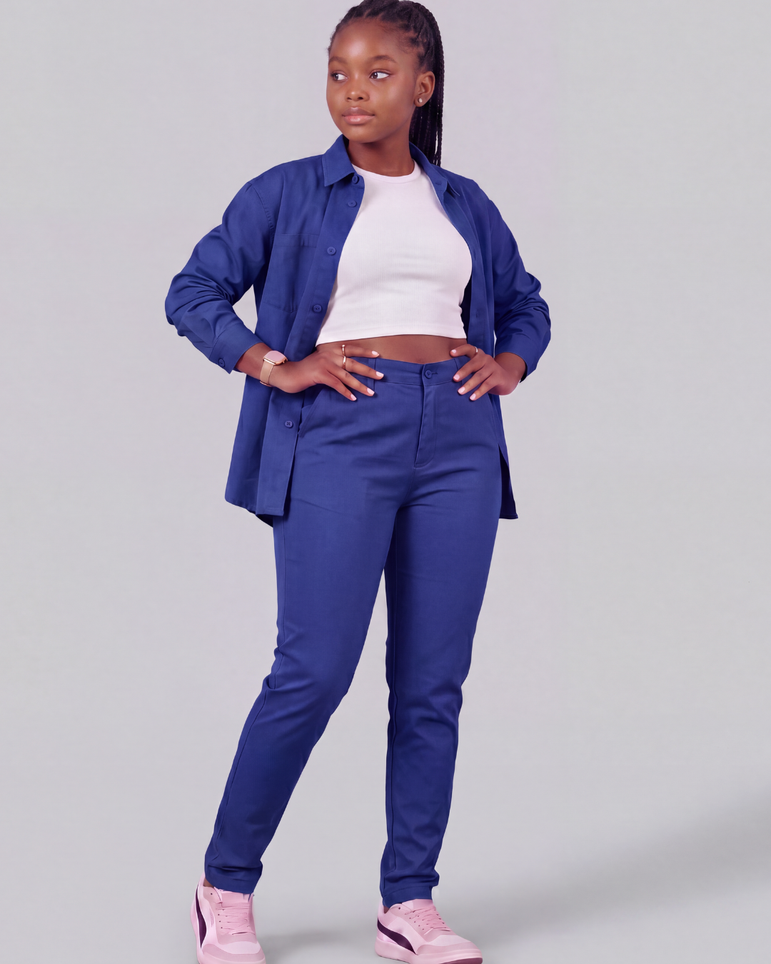Girls' Classic Chino Pants + Classic Long-Sleeve Overshirt Set