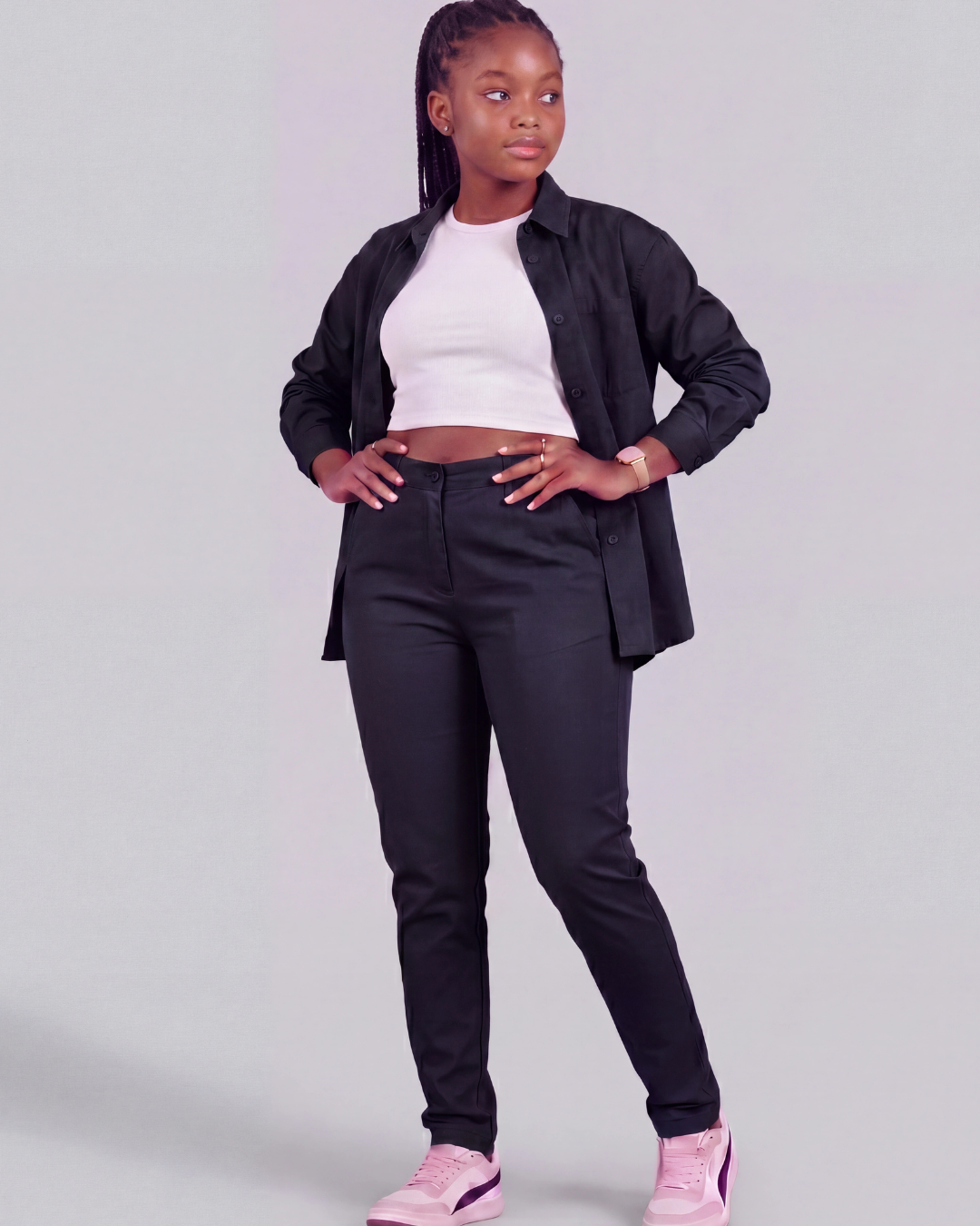 Girls' Classic Chino Pants + Classic Long-Sleeve Overshirt Set