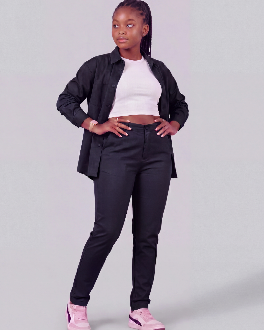 Girls' Classic Chino Pants + Classic Long-Sleeve Overshirt Set