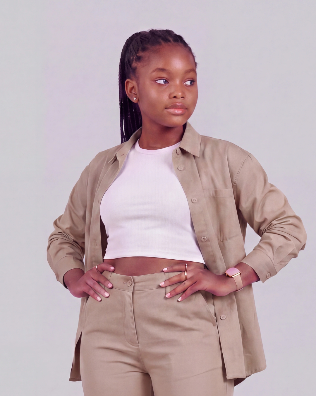 Girls' Classic Chino Pants + Classic Long-Sleeve Overshirt Set