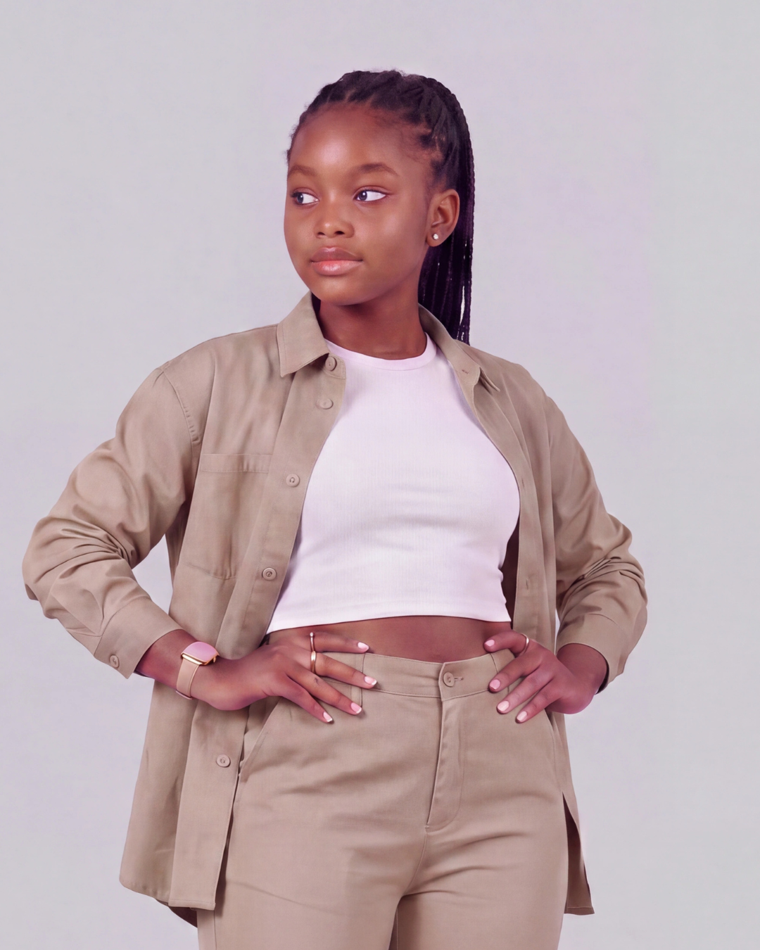 Girls' Classic Chino Pants + Classic Long-Sleeve Overshirt Set