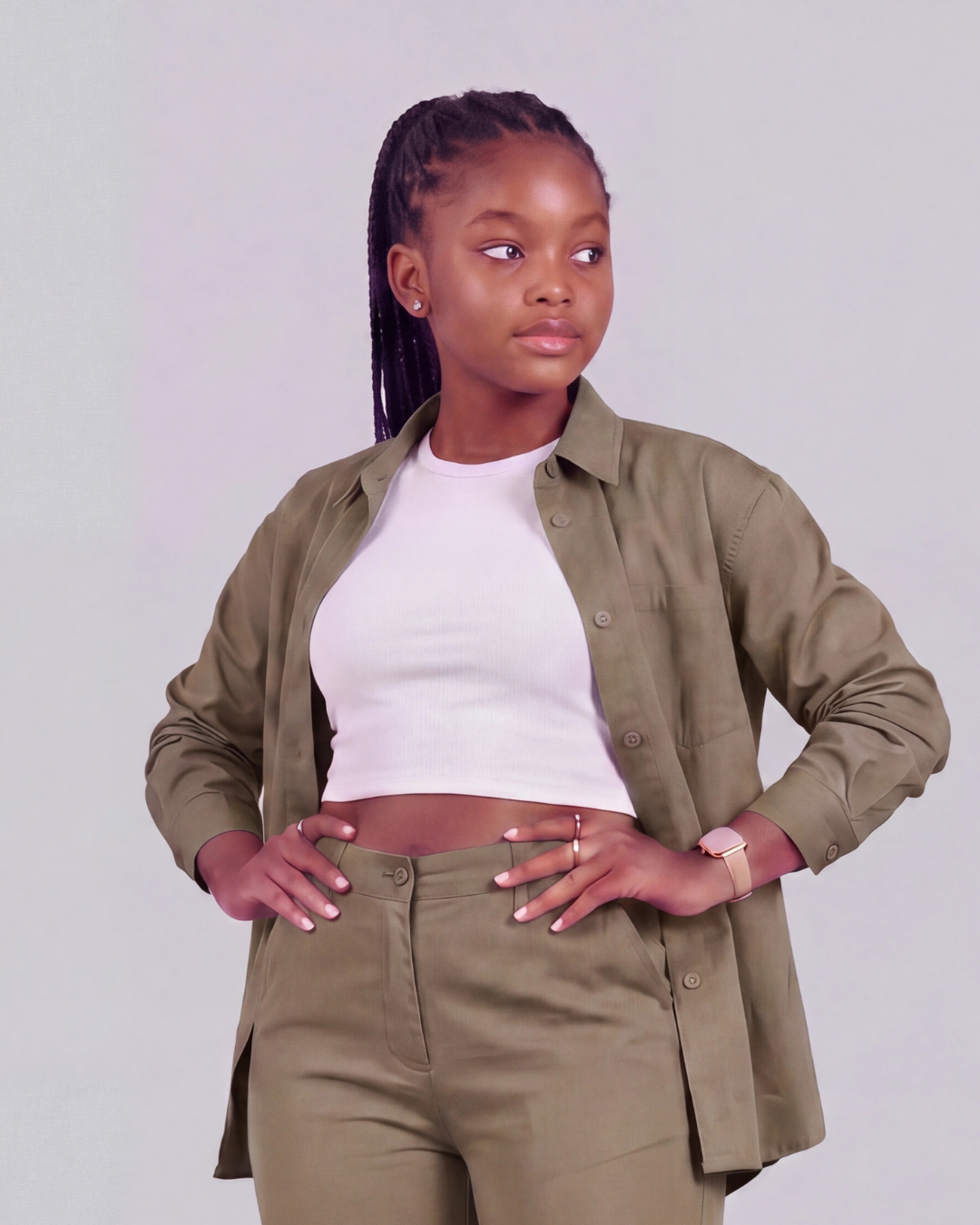 Girls' Classic Chino Pants + Classic Long-Sleeve Overshirt Set