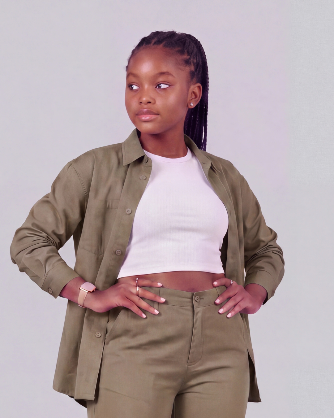 Girls' Classic Chino Pants + Classic Long-Sleeve Overshirt Set