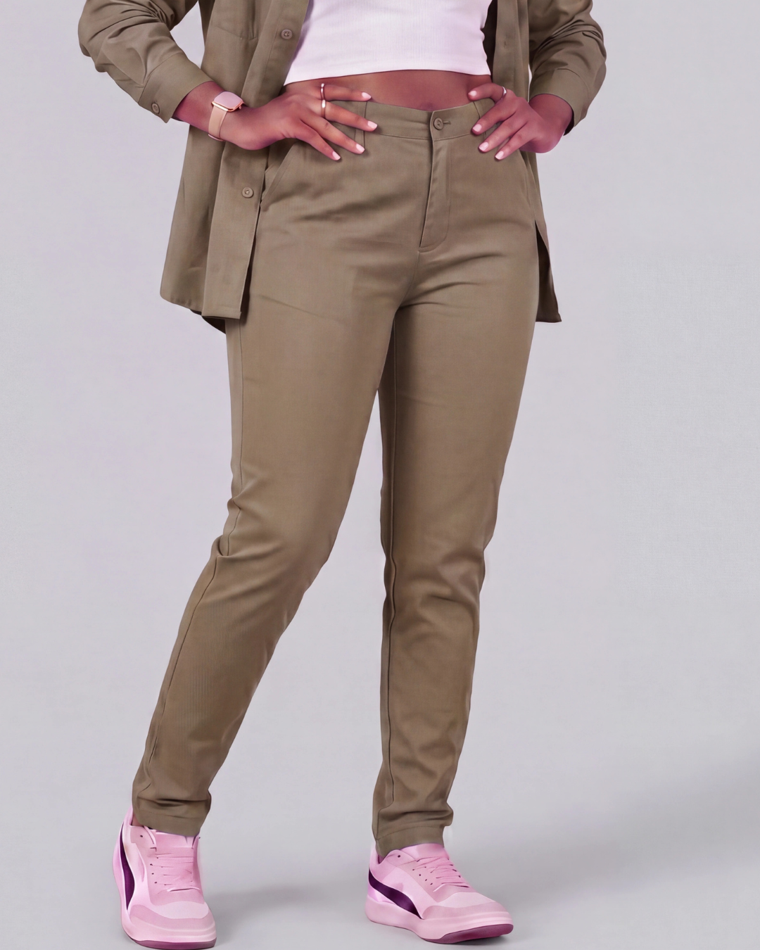 Girls' Classic Chino Pants + Classic Long-Sleeve Overshirt Set