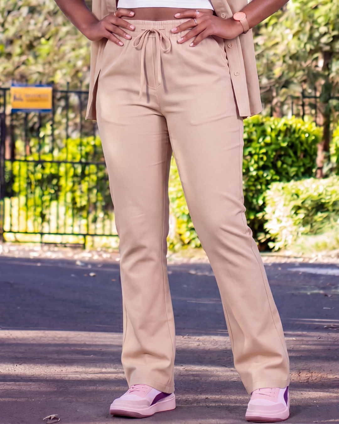 Girls' Drawstring Chino Pants + Short-Sleeve Overshirt Set