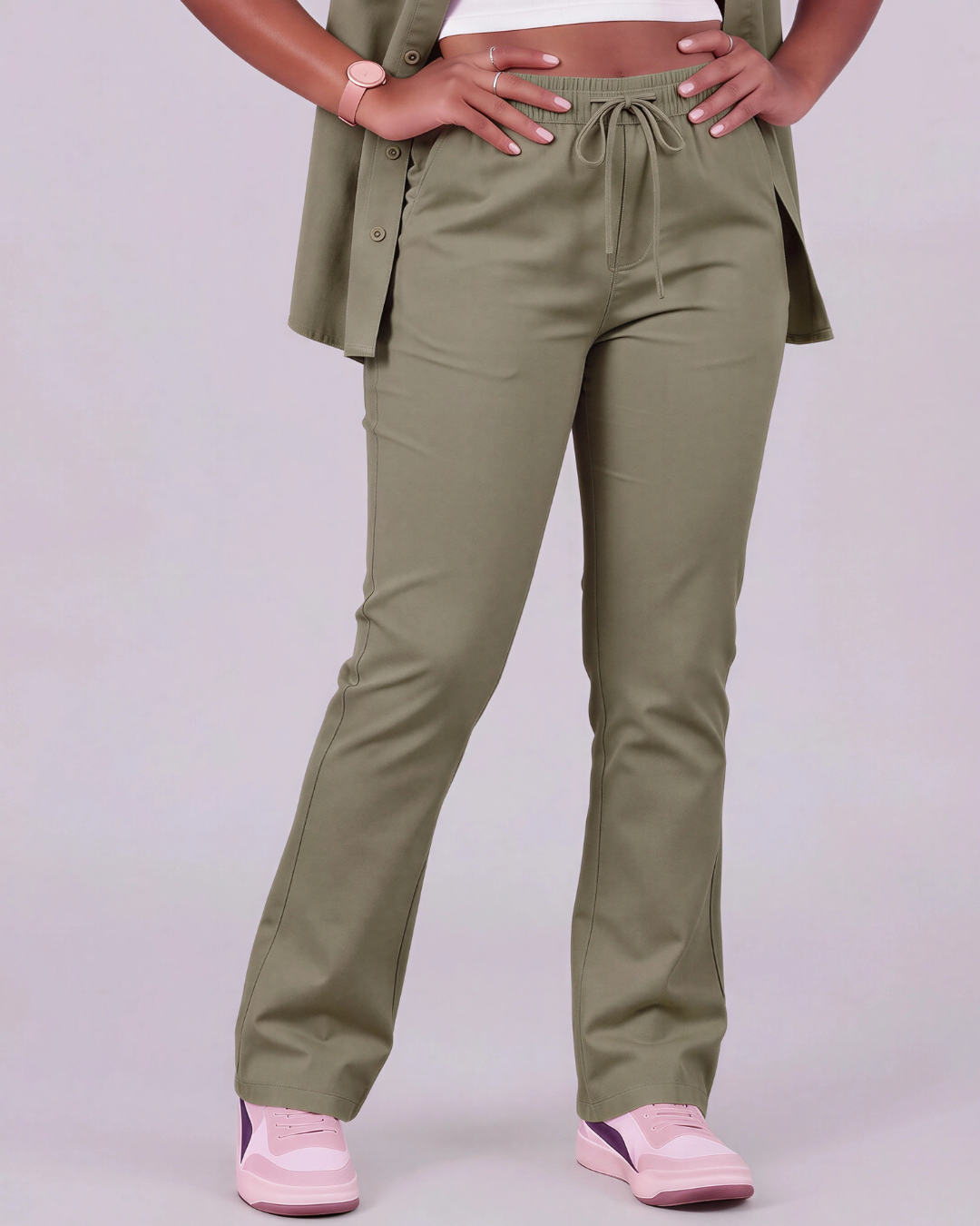 Girls' Drawstring Chino Pants + Short-Sleeve Overshirt Set