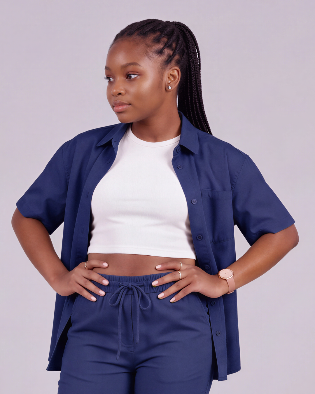 Girls' Drawstring Chino Pants + Short-Sleeve Overshirt Set
