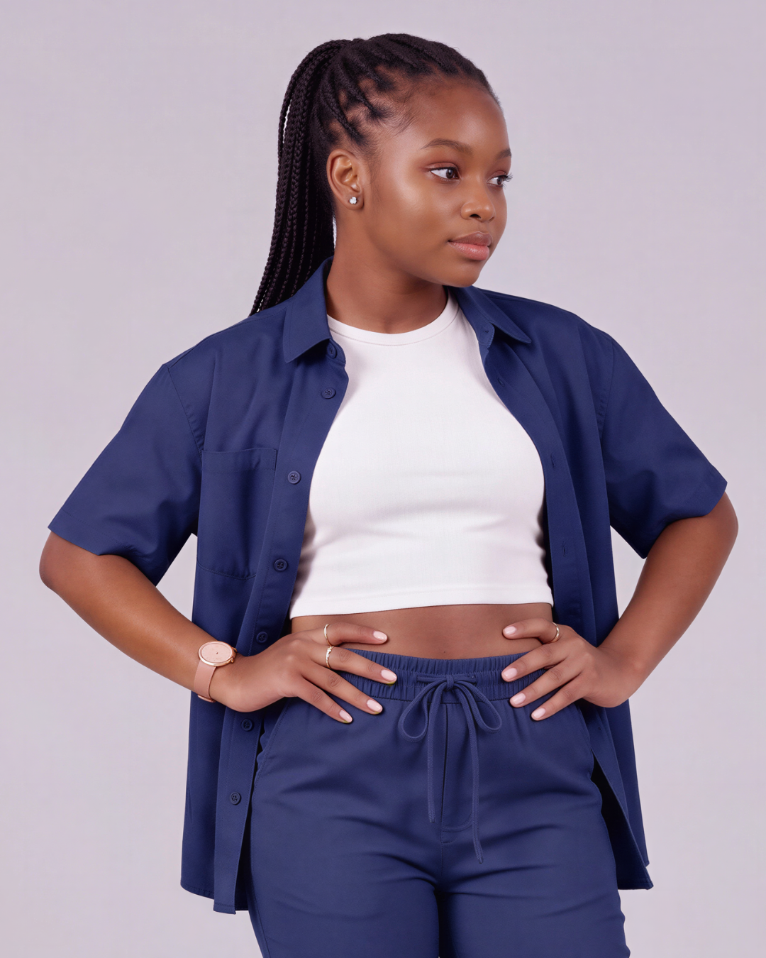 Girls' Drawstring Chino Pants + Short-Sleeve Overshirt Set
