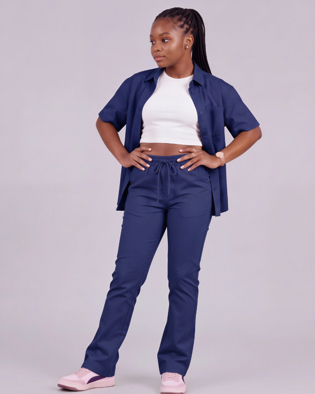 Girls' Drawstring Chino Pants + Short-Sleeve Overshirt Set