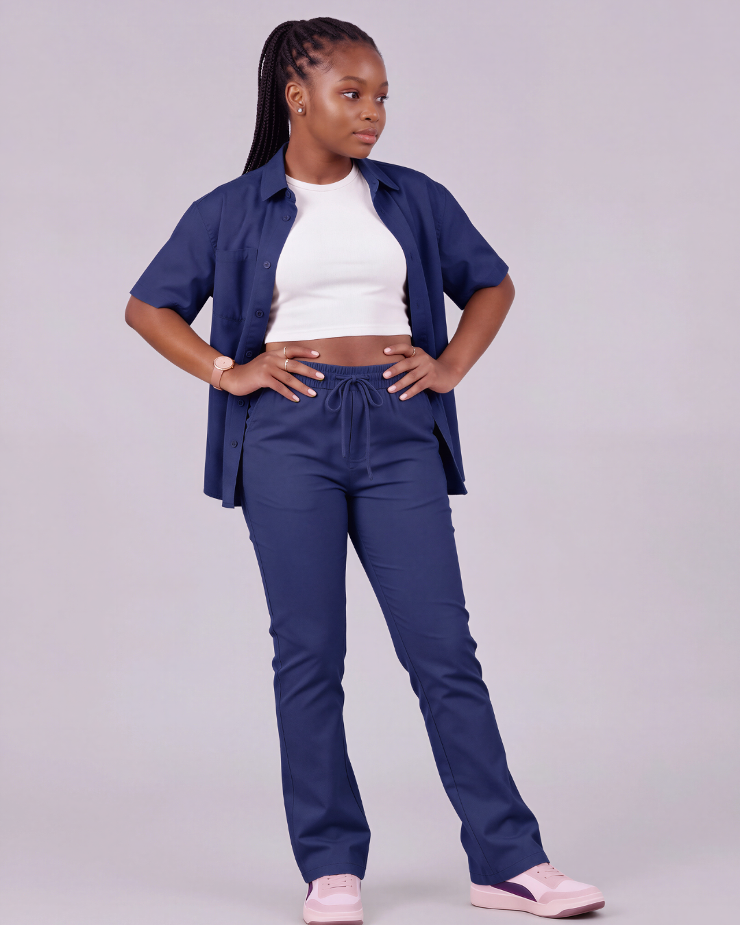 Girls' Drawstring Chino Pants + Short-Sleeve Overshirt Set