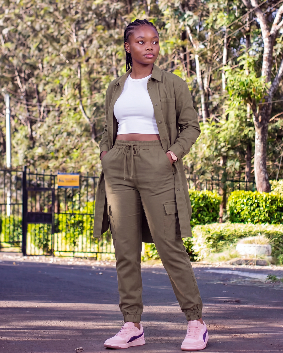 Girls' Tapered Cargo Pants + Long-Line Overshirt Set