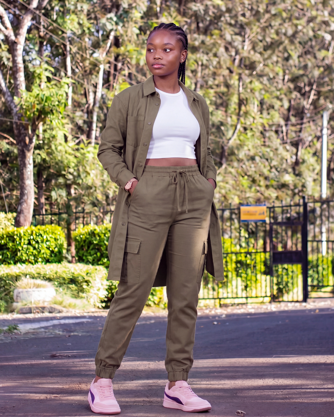 Girls' Tapered Cargo Pants + Long-Line Overshirt Set