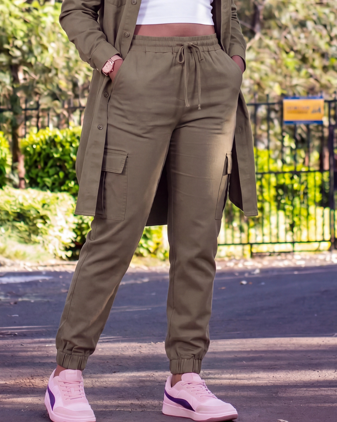 Girls' Tapered Cargo Pants + Long-Line Overshirt Set