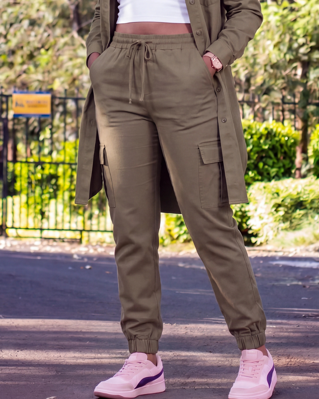 Girls' Tapered Cargo Pants + Long-Line Overshirt Set