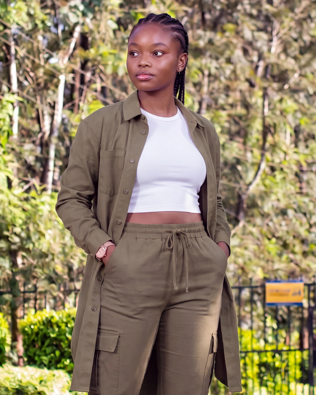 Girls' Tapered Cargo Pants + Long-Line Overshirt Set