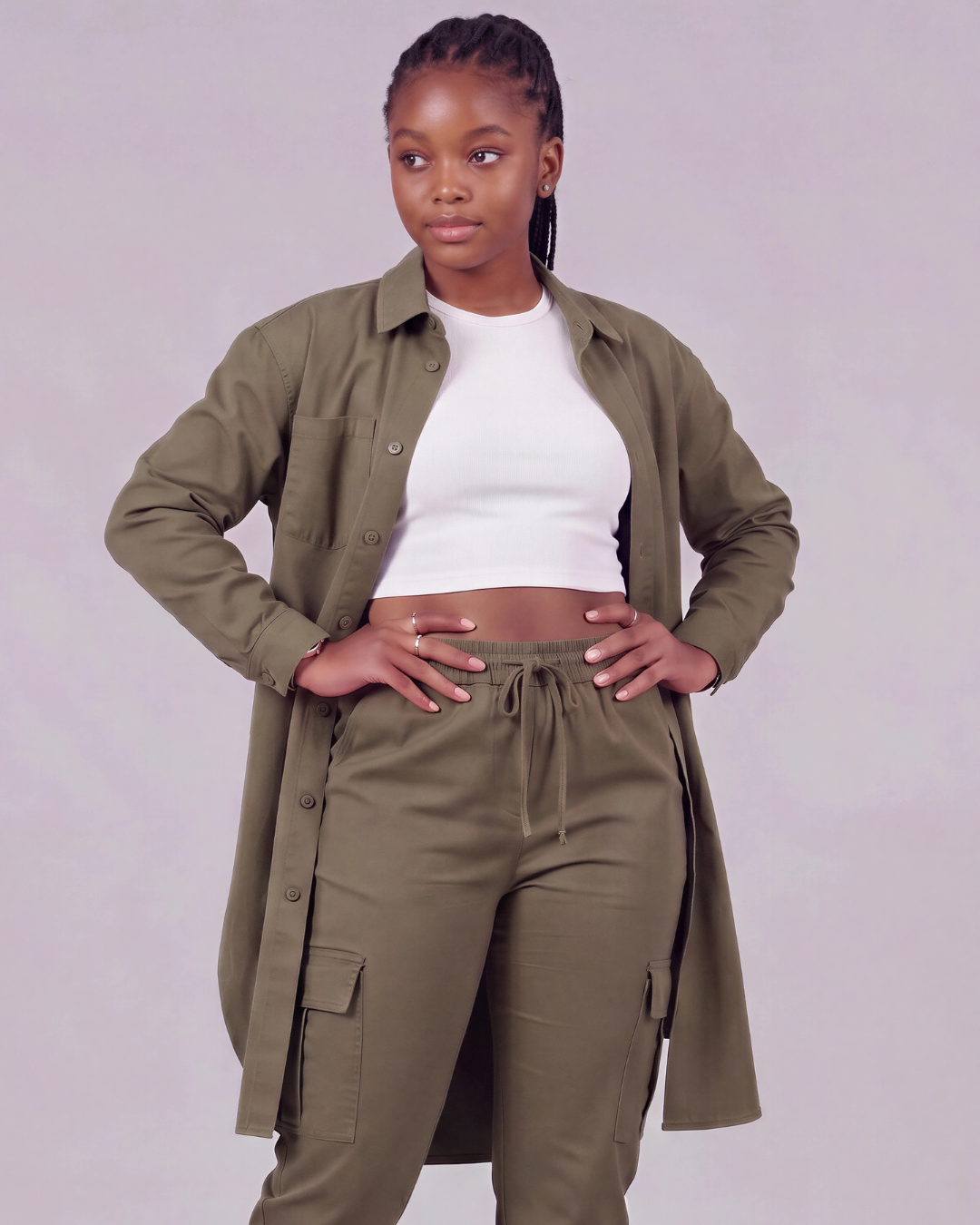 Girls' Tapered Cargo Pants + Long-Line Overshirt Set