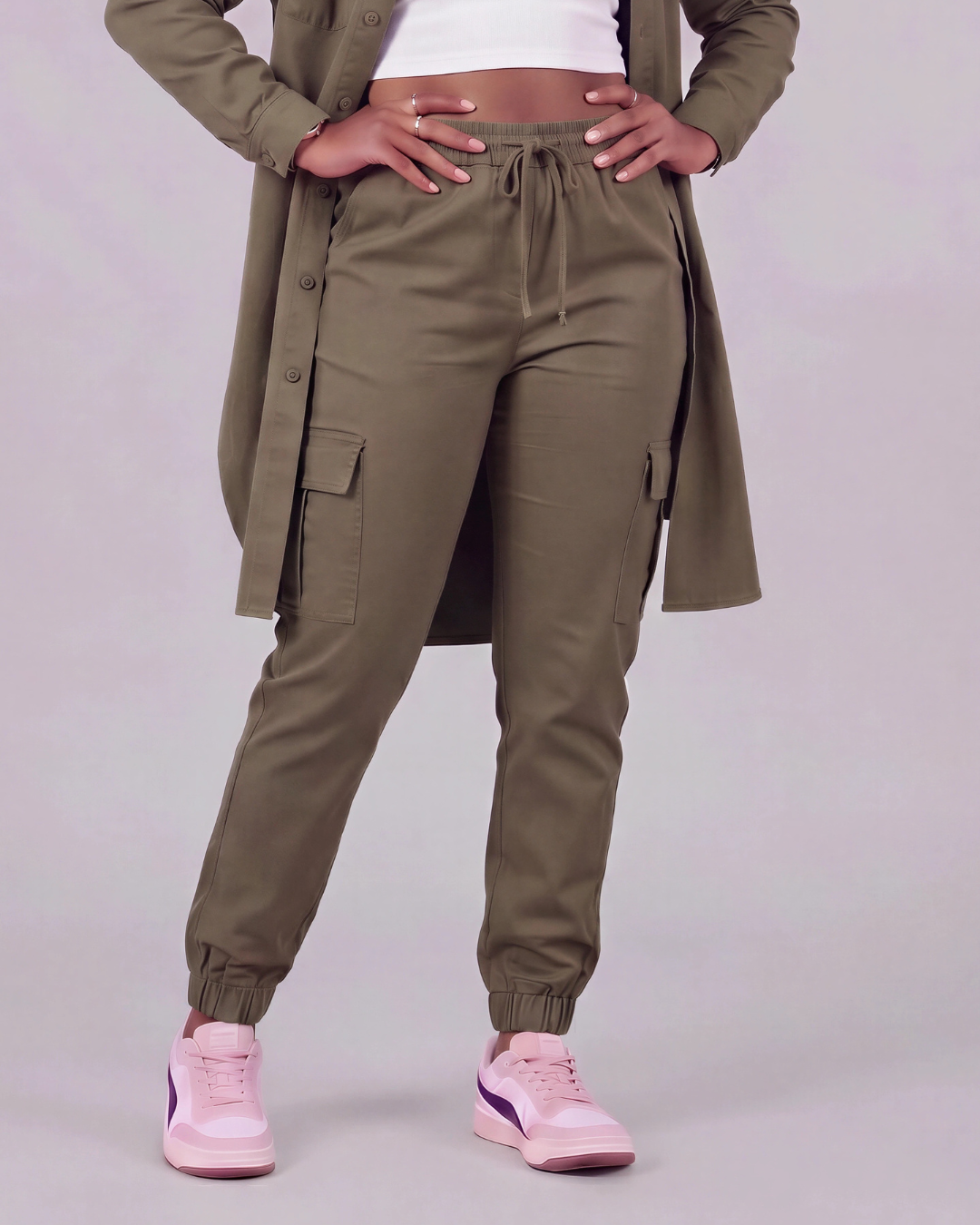 Girls' Tapered Cargo Pants + Long-Line Overshirt Set