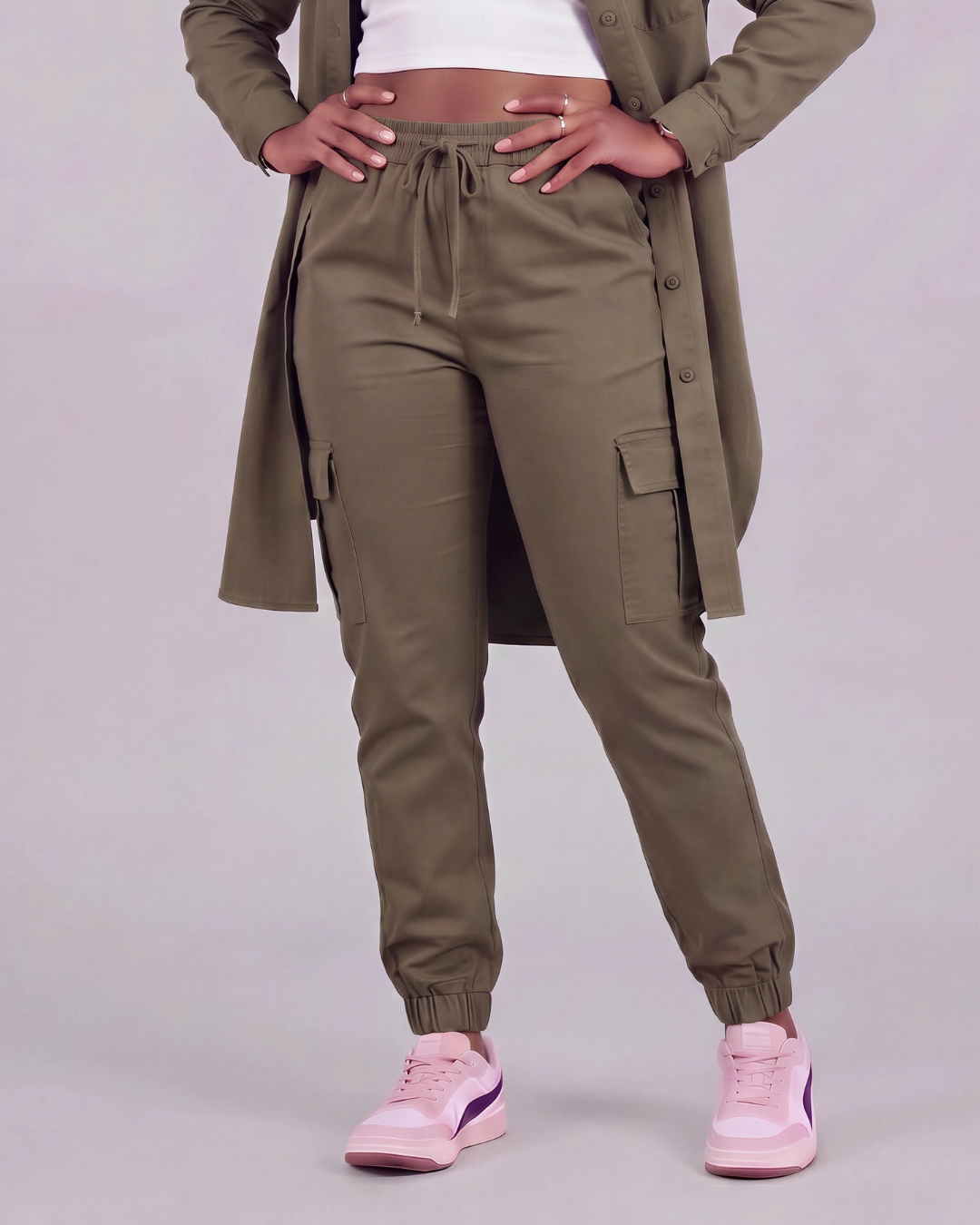 Girls' Tapered Cargo Pants + Long-Line Overshirt Set